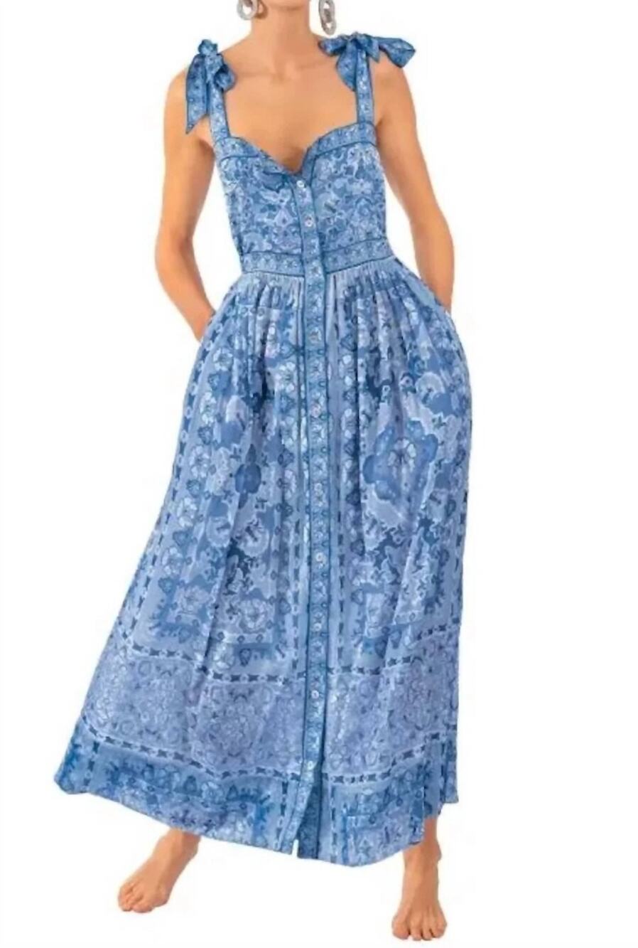 Gretchen Scott Fun the Sun Maxi Dress Blue Floral Size Large Sundress Beach NEW